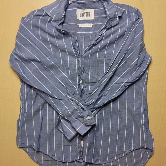 Grayson The Hero Blue and White Striped Button Down Shirt Size 01 - Picture 2 of 7
